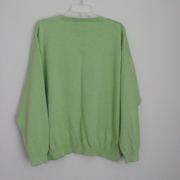 OXFORD Men's Knit Sweater Preppy Apple Green V Neck All Cotton Size XL Holiday - Picture 6 of 8